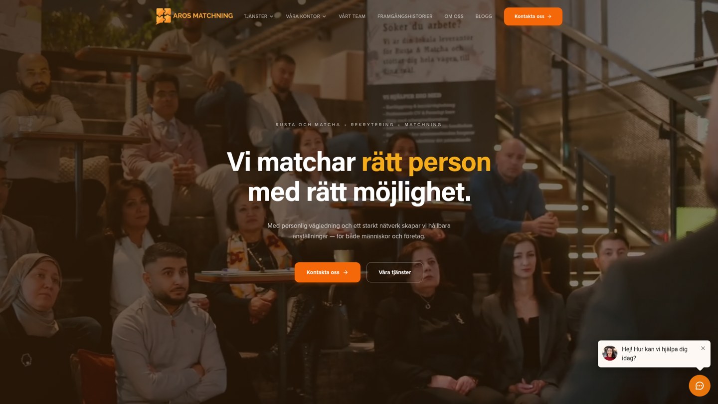 Aros Matchning – webbplats byggd av Noory Solution