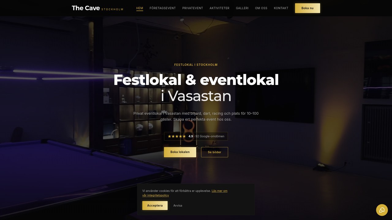 The Cave Stockholm – webbplats byggd av Noory Solution